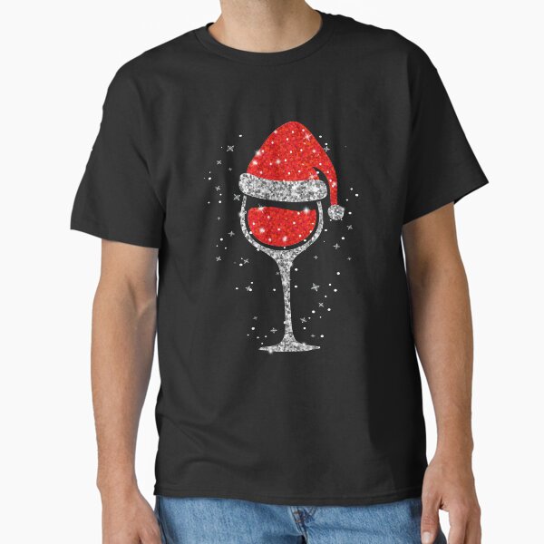 Christmas Wine Glass Snowflakes Santa Hat Red Wine Classic T-Shirt