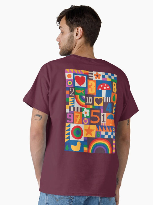 Pop Art Patchwork - Red and Rainbow - Fun Retro Pattern by Cecca Designs Classic T-Shirt