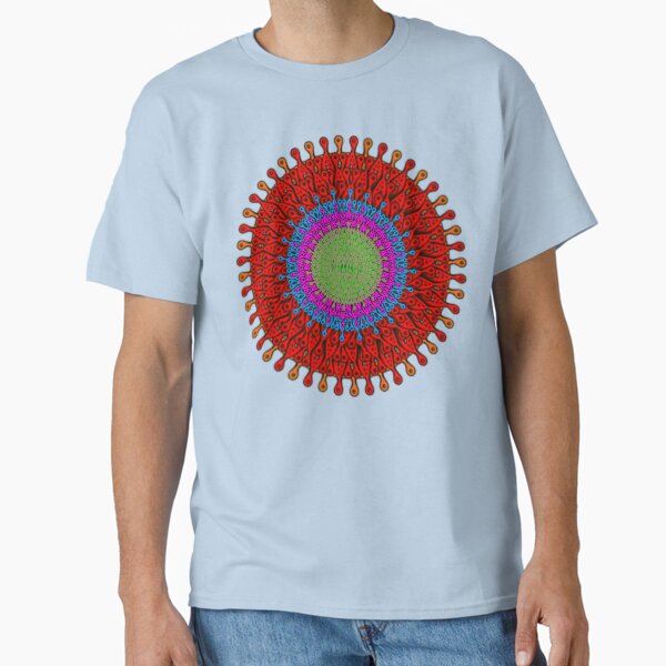 Psychedelic Mandala Bloom in Red and Green Classic T-Shirt
