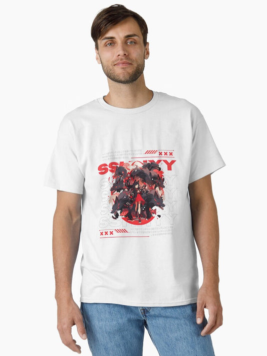 Red anime girl with dogs Classic T-Shirt