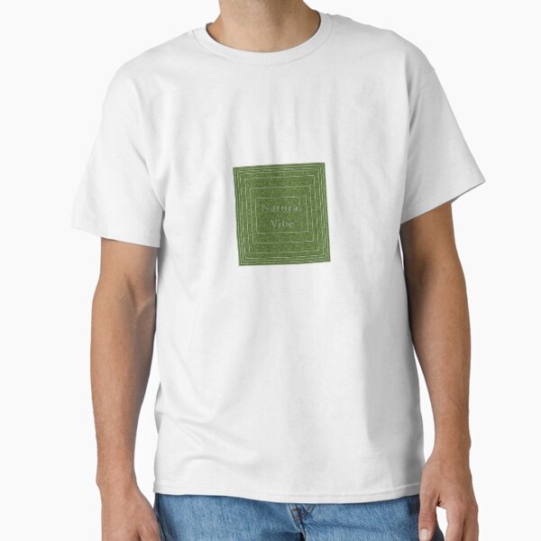 A pattern with green leaves and the inscription "Natural Vibe" is divided by frames Classic T-Shirt