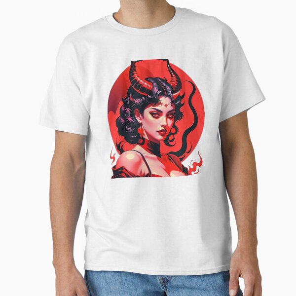 Beautiful infernal succubus in red tones Classic T-Shirt