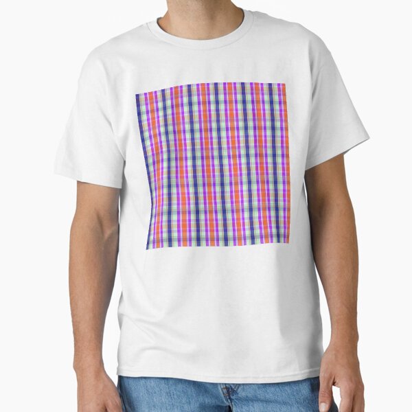Vibrant plaid pattern featuring mix of red, blue, and white colors, creating lively and dynamic textile design Classic T-Shirt