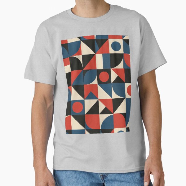 Retro Bauhaus Geometry – Red, Blue, Black & Cream Abstract Pattern Classic T-Shirt