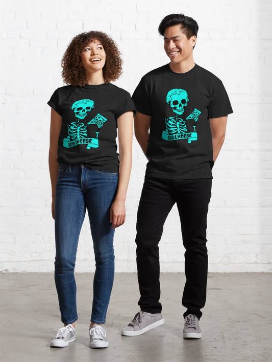 Say Cheese – Cyan Blue Punk Skeleton Pizza T-Shirt Classic T-Shirt
