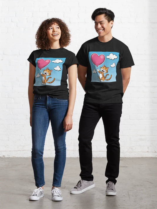 Laughing cat with red heart balloon Classic T-Shirt