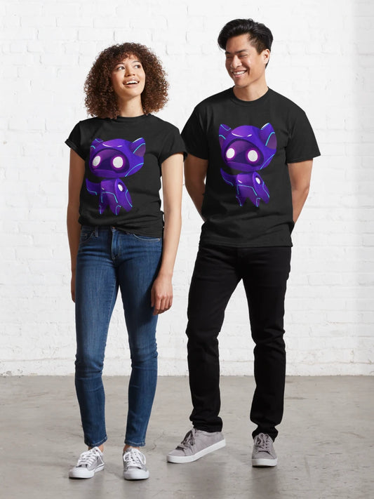 Cyber Cat Robot Design Kawaii Futuristic Neon Purple Character Classic T-Shirt