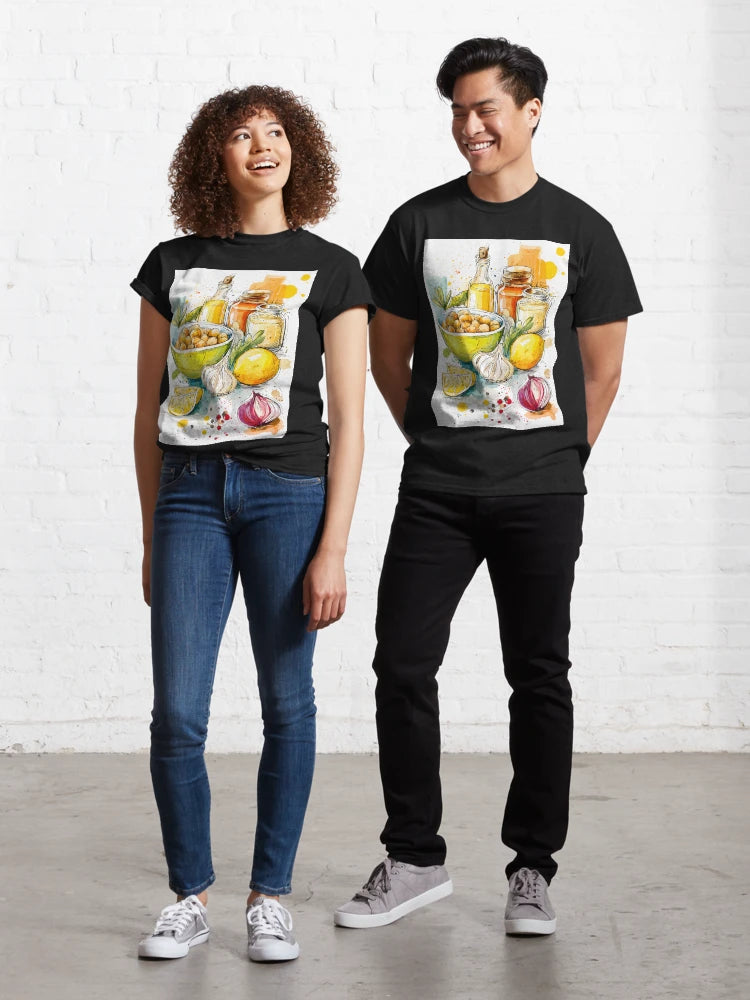 Hummus Recipe - A Vibrant Culinary Creation with Fresh Ingredients and Bold Colors Classic T-Shirt