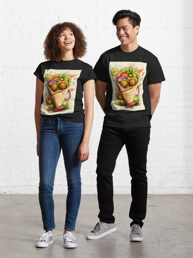 Bursting Falafel Wrap with Fresh Vegetables, Aromatic Herbs, Zesty Lemon and Colorful Ingredients Digital AI Art Classic T-Shirt
