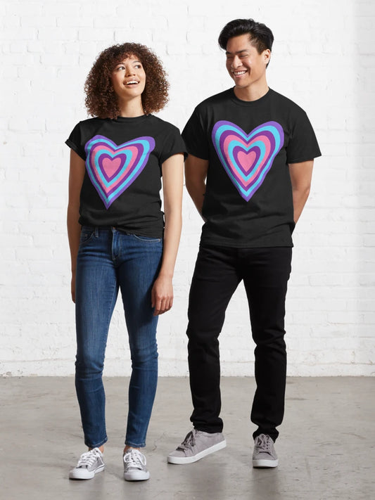 Groovy Blue Purple Pink Heart - Retro Love Pattern Classic T-Shirt