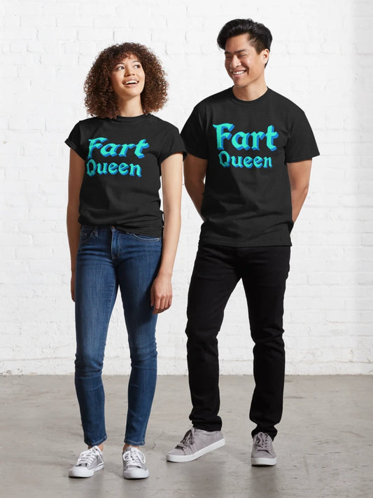 Fart Queen in Teal and Blue Medieval Typography Classic T-Shirt