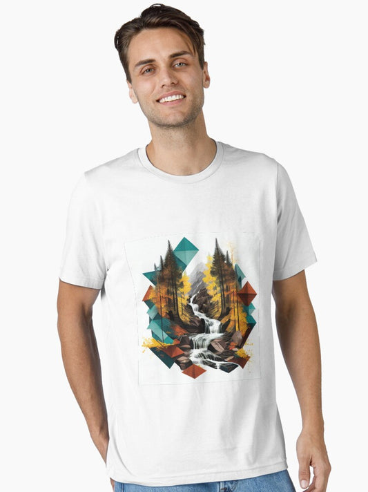 Colorful Autumn Geometric Textured Forest Waterfall Essential T-Shirt