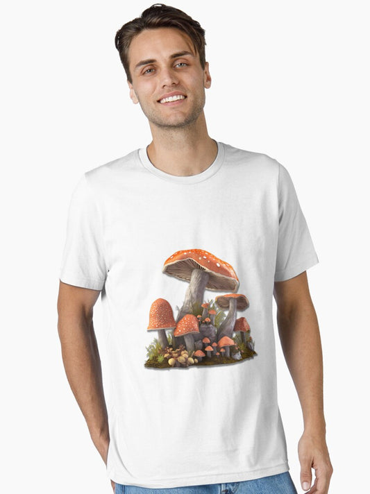 colorful fantasy group of mushrooms - Different logo size, position? Email me - Essential T-Shirt