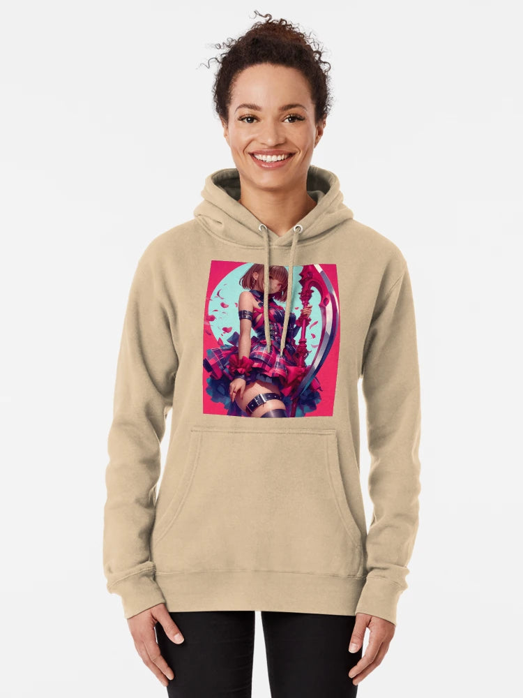 Anime Crimson Warrior Girl Holding Scythe Gothic Checkered Dress Classic T-Shirt