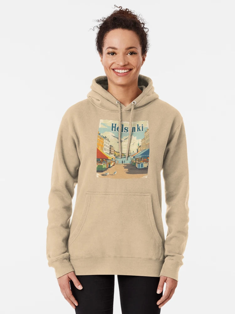 Colorful market stalls line the waterfront in Helsinki, attracting visitors and locals. The lively atmosphere features a blend of fresh Classic T-Shirt