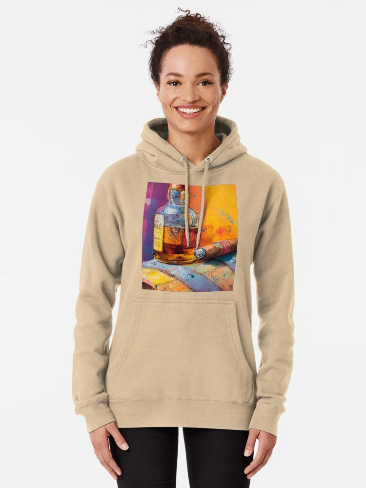 Whiskey Bottle and Cigar on Wooden Barrel - Vibrant Multicolored Splashes and Abstract Patterns Classic T-Shirt