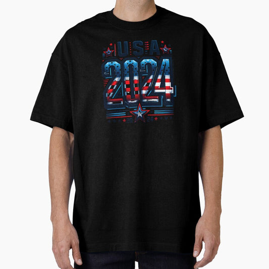American Flag USA 2024 Retro Pixel Style Oversized T-Shirt