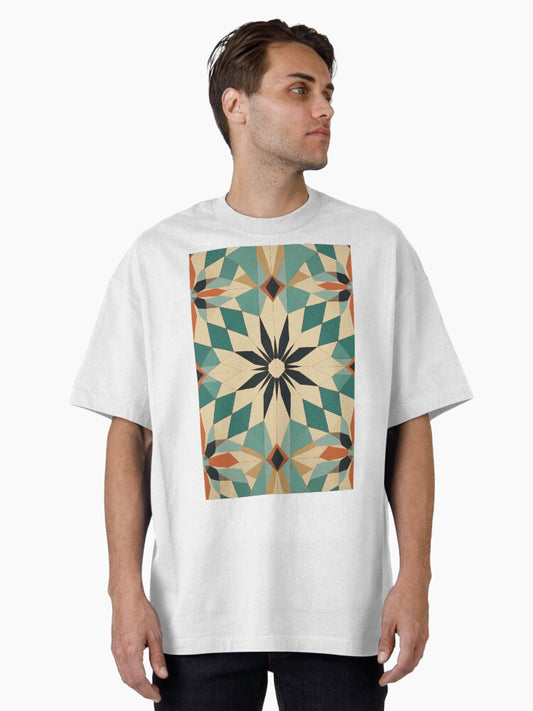 Graphic Retro Kaleidoscope: Symmetrical Shapes in a Color Palette Oversized T-Shirt Style009