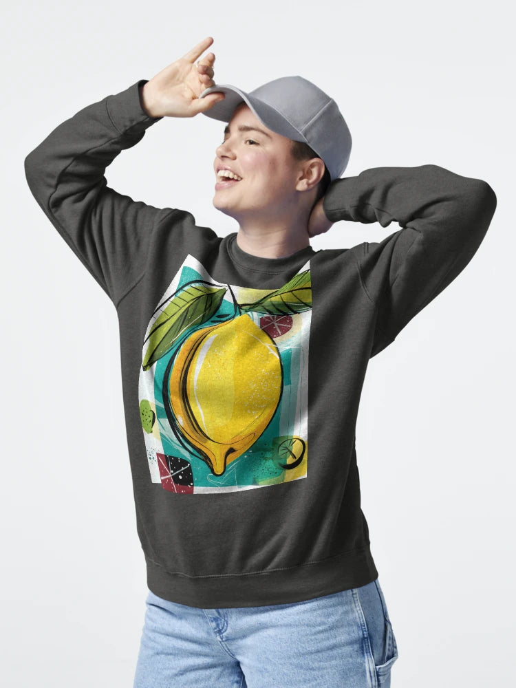 Vibrant Lemon Burst - Bold Lemon Surrounded by Geometric Shapes and Leaves in Dynamic Composition Classic T-Shirt