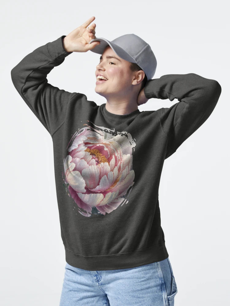 Pink peony with dew drops, Elegant flowers closeup of a delicate peony, Romantic petal design with water drops Pink and white peony blossom, Dreamy floral motif Classic T-Shirt