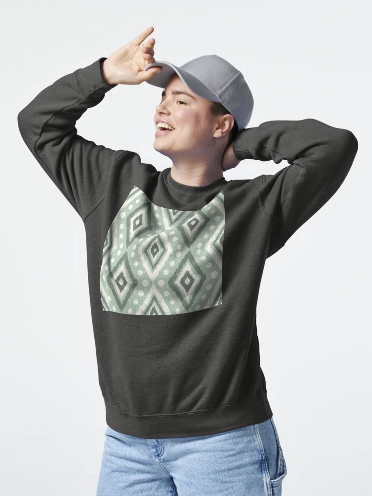 Sage Green Ikat Diamond Pattern with Textured Brushstroke Effect Classic T-Shirt