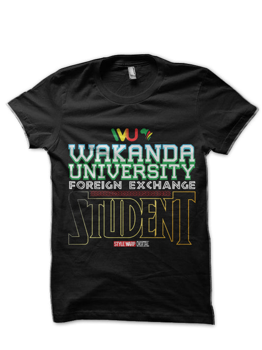 Wakanda University Foreign Exchange Student â€“ Black Panther Black T-Shirt