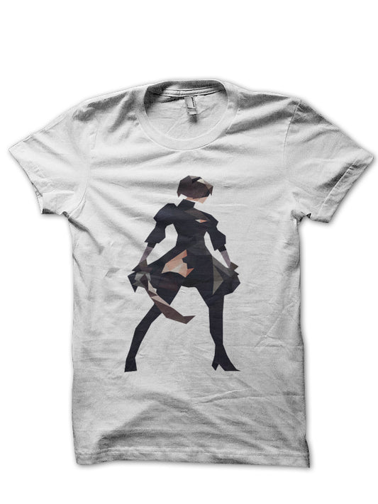 Low Poly 2d NieR: Automata White Half Sleeve T-Shirt