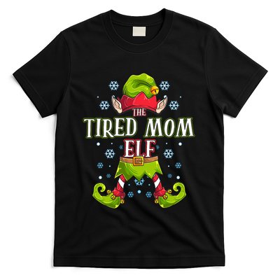 Tired Mom Elf Matching Family Group Christmas Party T-Shirt