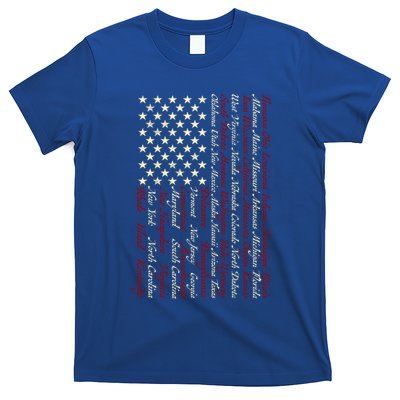 U S Flag 50 States Names Stripes Patriotic American Flag Gift T-Shirt