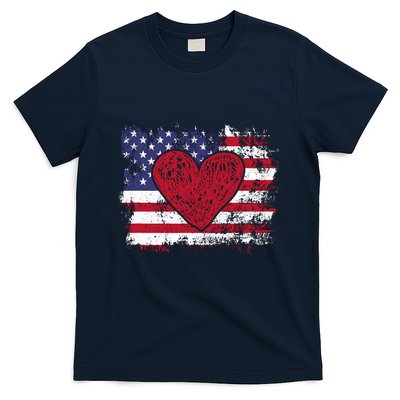 ValentineS Day American Flag Red Hearts Us Patriotic Love T-Shirt