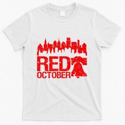 Vintage Red October Philadelphia Skyline Baseball T-Shirt